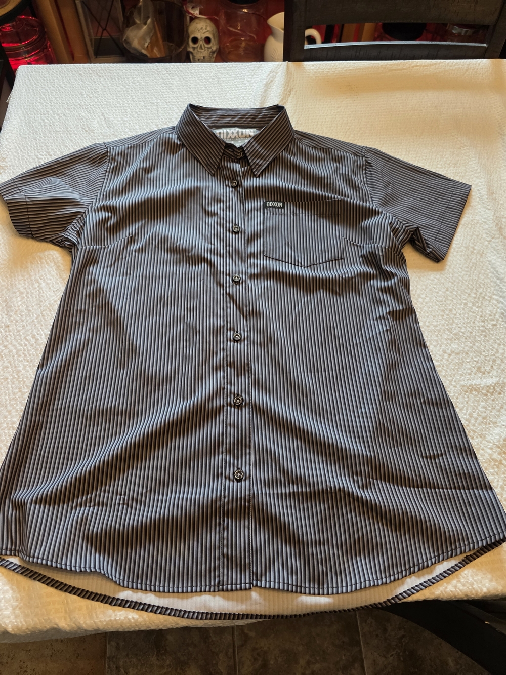 DIXXON Black & White Triple Striped Short-Sleeve Button-Down Shirt L